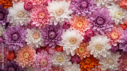 Flowers wall background with amazing chrysanthemum flowers. wedding decoration flowers © Aura