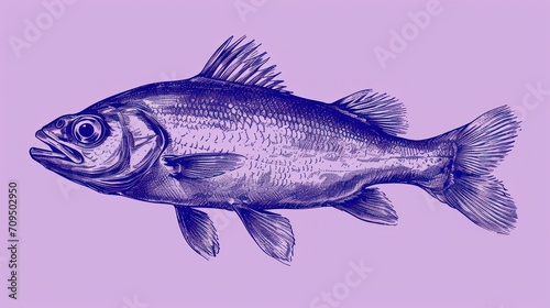  a drawing of a fish in blue ink on a light purple background with a black outline on the bottom of the image.