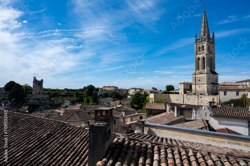 Views of old houses and streets of medieval town St. Emilion, production of red Bordeaux wine on cru class vineyards in Saint-Emilion wine making region, France, Bordeaux photo
