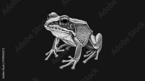  a black and white drawing of a frog on a black background with a white outline of a frog on a black background.