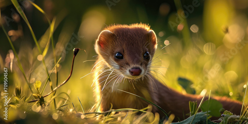a weasel in grass, generative AI photo