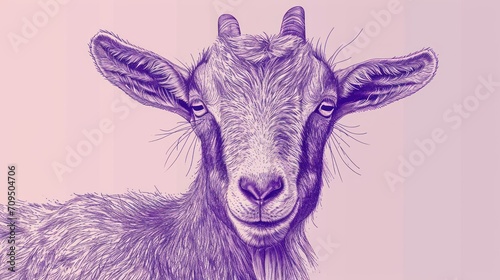  a close up of a goat's face on a pink and purple background with a small amount of wrinkles. © Shanti