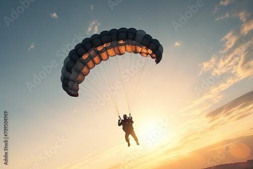 paraglider silhouette on the sunset