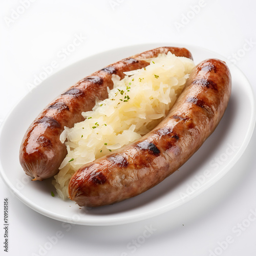 Bratwurst with Sauerkraut, a classic German sausage dish