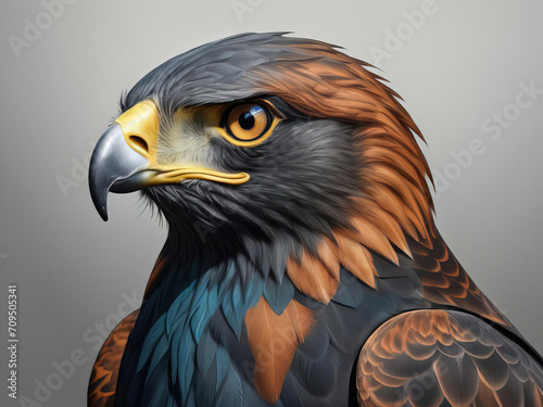 High-Quality 8K Render of Dramatic Harris's Hawk Portrait with Gradient Background Gen AI photo