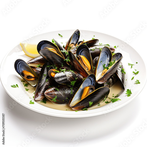 Moules Marinières, a French dish of mussels cooked in white wine