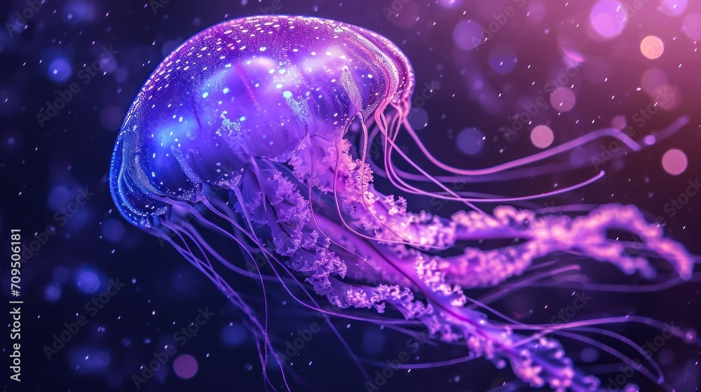 a close up of a jellyfish on a black background with a blurry image of it's head. a close up of a jellyfish on a black background with a blurry image of it's head.