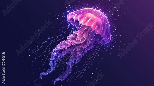  a jellyfish floating in the air with a lot of stars on it's back drop down to the bottom of the jellyfish.