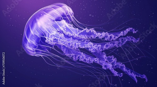  a close up of a purple jellyfish in the water with bubbles and bubbles on the bottom of the jellyfish.