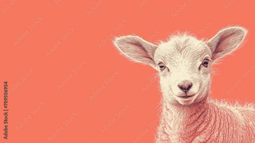 a close up of a sheep's face on an orange background with a pink sky in the back ground. a close up of a sheep's face on an orange background with a pink sky in the back ground.