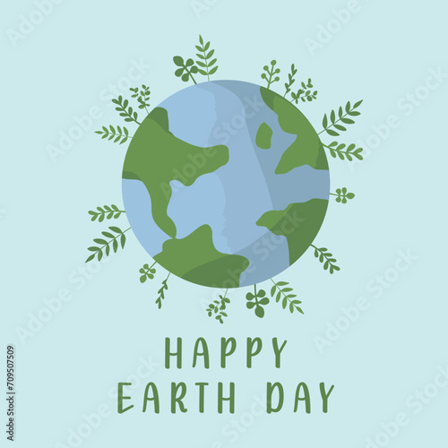 Hand drawn vector illustration of Happy Earth day, world environment day concept minimal flat doodle drawing. The earth with greeney happy earth day. For web, banner, campaign, social media post.
