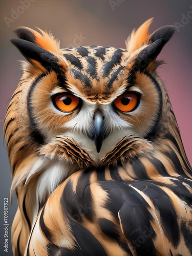 Eurasian Eagle-Owl - High-Quality 8K Render with Impressionist Brushstrokes in Earthy Tones Gen AI photo