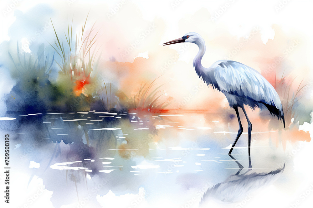 Naklejka premium Watercolor picture of a crane.