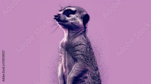  a drawing of a meerkat standing on its hind legs with its front paws on it's back.