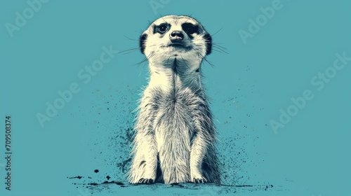  a meerkat standing on its hind legs with its front paws in the air and its front paws in the air.