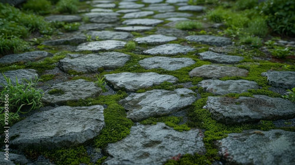 Ancient stone pathway with patches of moss and mold, showing the relentless embrace of nature over man-made structures. Ancient stone pathway with patches of moss and mold, showing the relentless embrace of nature over man-made structures.