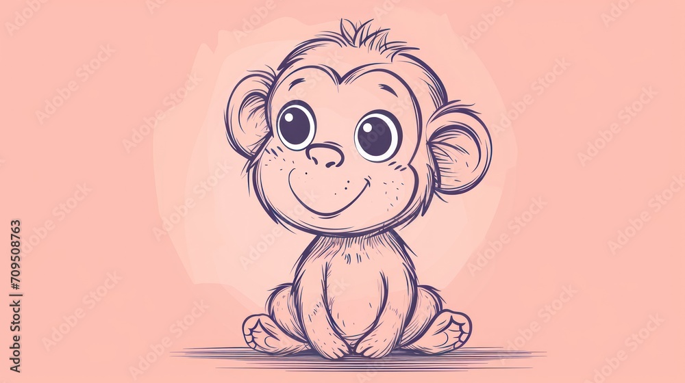 a drawing of a monkey sitting on the ground with eyes wide open and a smile on it's face. a drawing of a monkey sitting on the ground with eyes wide open and a smile on it's face.