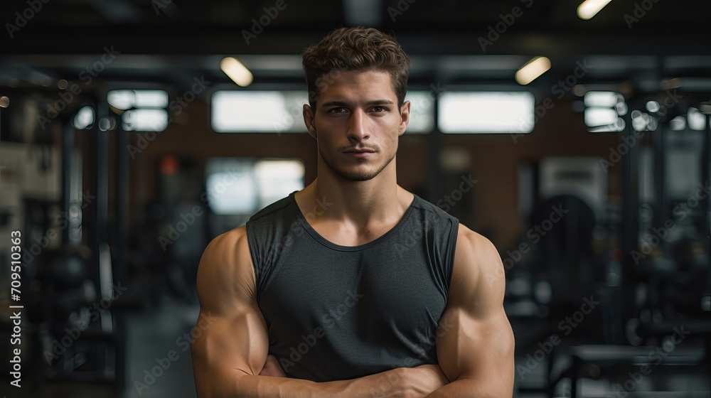 Fit and handsome male model working out in modern fitness center Fit and handsome male model working out in modern fitness center
