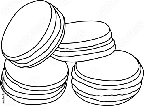 Four Macaroons Outline Vector Illustration