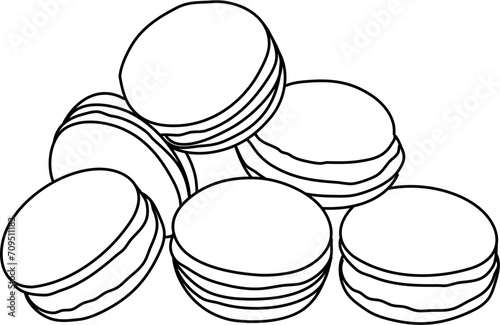 Six Macaroons Outline Vector Illustration