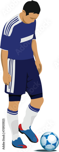 Football player preparing to kick punch. Colored Vector illustration for designers