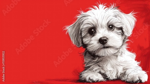  a black and white drawing of a dog on a red background with a black and white drawing of a dog on a red background.