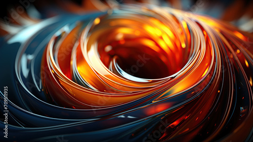 3d rendering of abstract metallic background with waves in black and orange. 