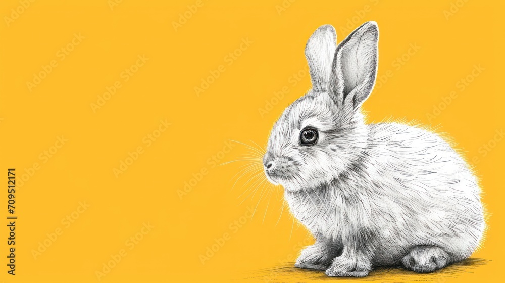  a black and white drawing of a rabbit on a yellow background with a black and white drawing of a rabbit on a yellow background.