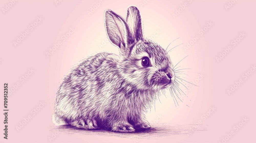a drawing of a rabbit sitting in front of a pink background with a white outline of a rabbit's head. a drawing of a rabbit sitting in front of a pink background with a white outline of a rabbit's head.