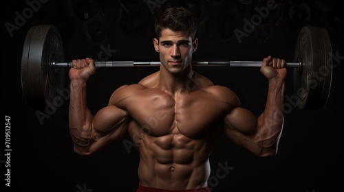 Close up of fit and strong male athlete exercising with dumbbells over the black background