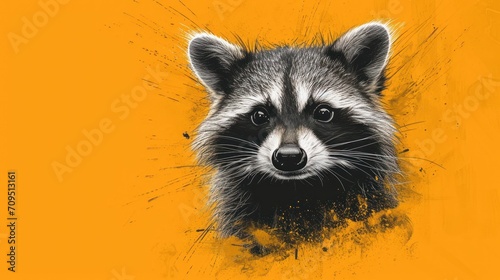  a close up of a raccoon's face with paint splattered on it's face. photo