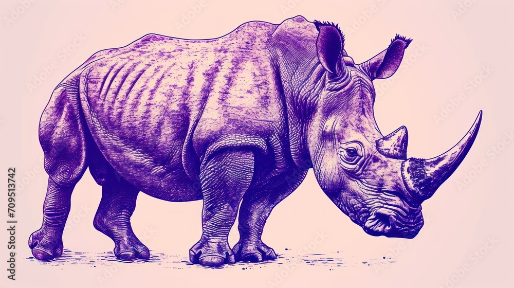 a drawing of a rhinoceros is shown on a light pink background with a light pink background behind it. a drawing of a rhinoceros is shown on a light pink background with a light pink background behind it.