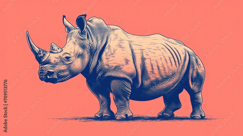  a drawing of a rhinoceros is shown on a pink background with a black outline of a rhinoceros.