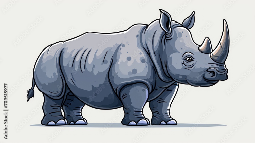  a drawing of a rhinoceros standing in front of a white background with spots on it's body.