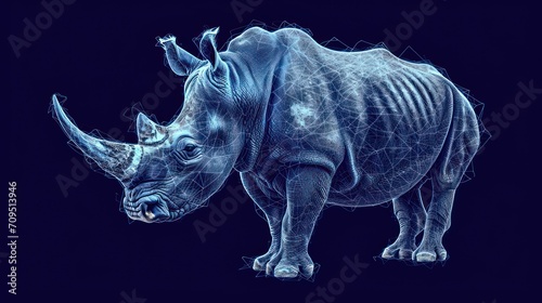  a rhinoceros standing in the dark with its head turned to look like it's having a lot of trouble. © Shanti