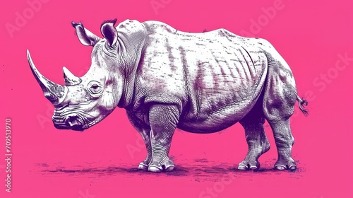  a drawing of a rhinoceros on a pink background with a black and white drawing of a rhinoceros on a pink background.