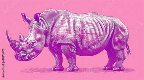  a drawing of a rhinoceros on a pink background with a white rhinoceros on a pink background. © Shanti