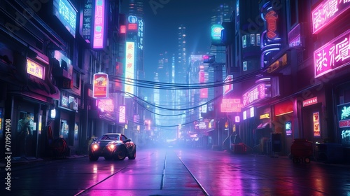 Futuristic cyberpunk city with neon billboard generated by AI