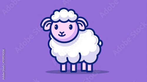  a sheep on a purple background with a pink spot in the middle of the sheep's face and a pink spot in the middle of the sheep's ear.