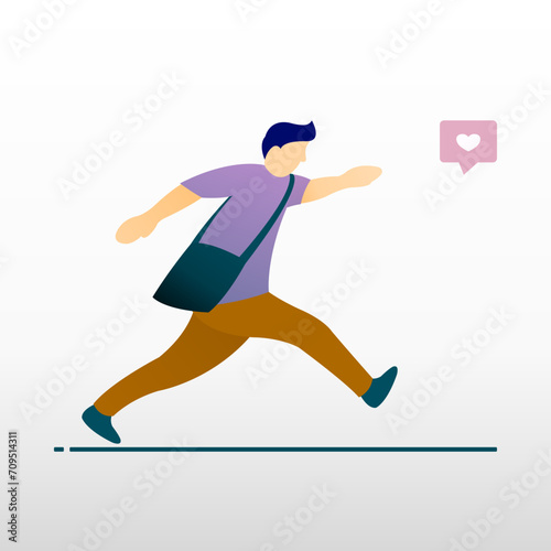 Illustration vector graphic of a man chasing love. Perfect to use for social media content about love.