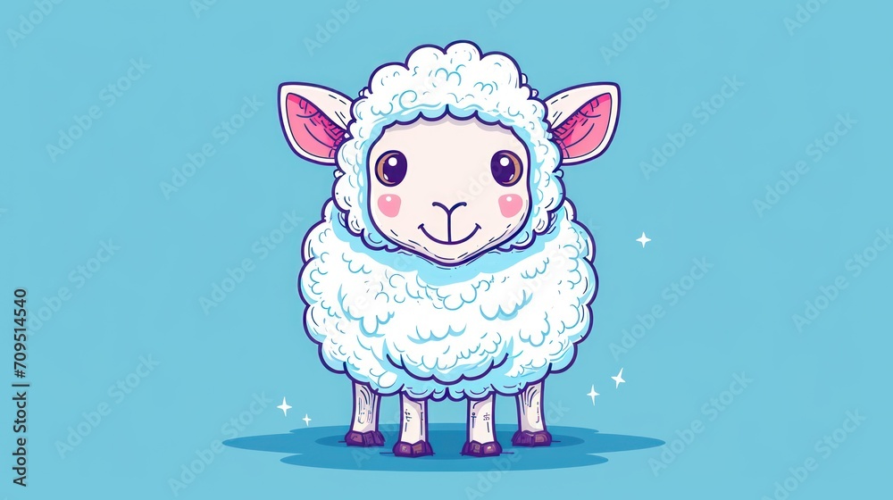 a cartoon sheep with a pink nose and a white face is standing in front of a blue background with stars. a cartoon sheep with a pink nose and a white face is standing in front of a blue background with stars.