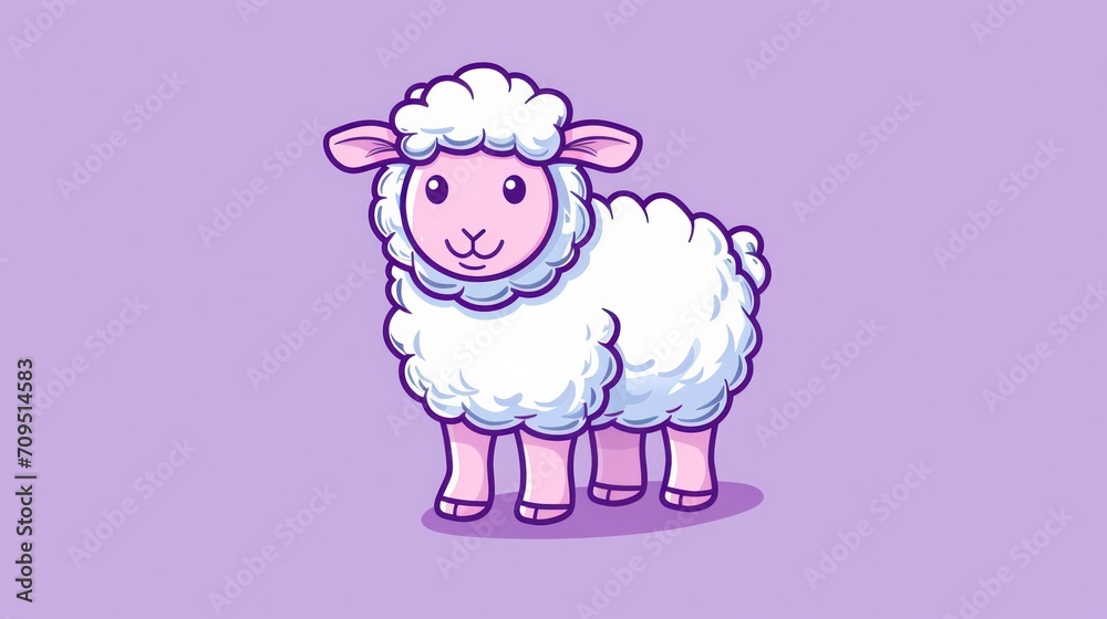 a sheep standing on a purple background with a pink spot in the middle of the sheep's face and a pink spot in the middle of the sheep's ear. a sheep standing on a purple background with a pink spot in the middle of the sheep's face and a pink spot in the middle of the sheep's ear.