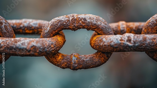 Rusty chain links with a gritty texture, the iron oxidized to a deep orange-brown. © Manyapha