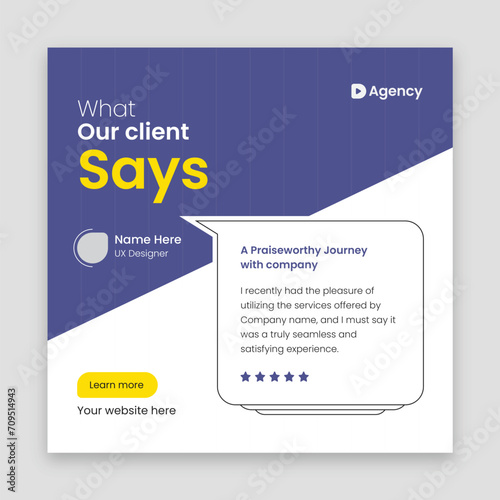 Customer feedback testimonial web banner ui ux design and social media post square template