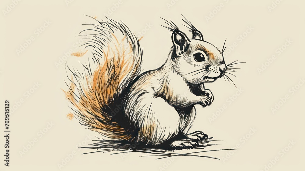  a drawing of a squirrel sitting on its hind legs with its front paws on it's hind legs and its mouth open.