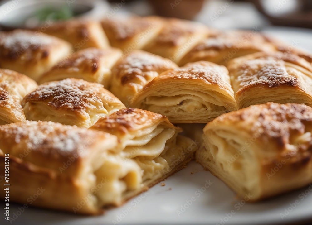 Flaky sugar-dusted pastries with a golden crust Flaky sugar-dusted pastries with a golden crust