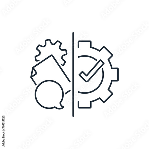 Technical assistance. Equipment support and management service. Control center. Vector linear icon isolated on white background.