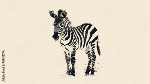  a black and white picture of a zebra standing in the snow with it s head turned to the side.