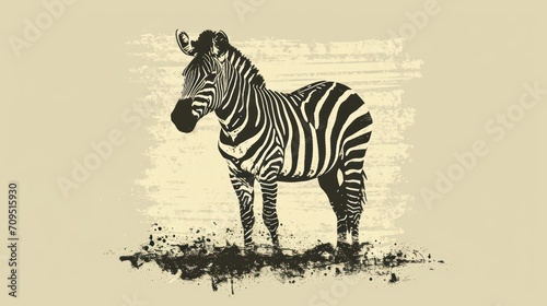  a black and white picture of a zebra on a light colored background with a grunge effect in the middle of the image.