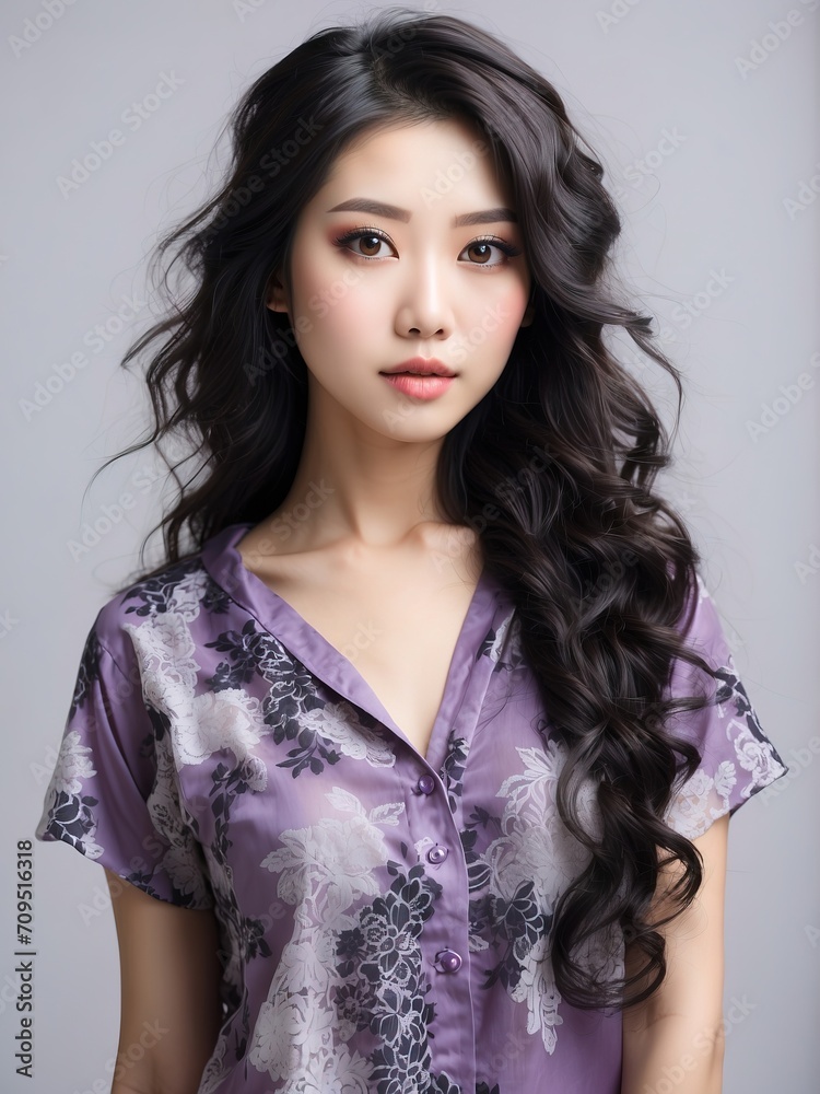 Portrait of beautiful asian women, long black hair, tshirt model posing in white background, Portrait of beautiful asian women, long black hair, tshirt model posing in white background,